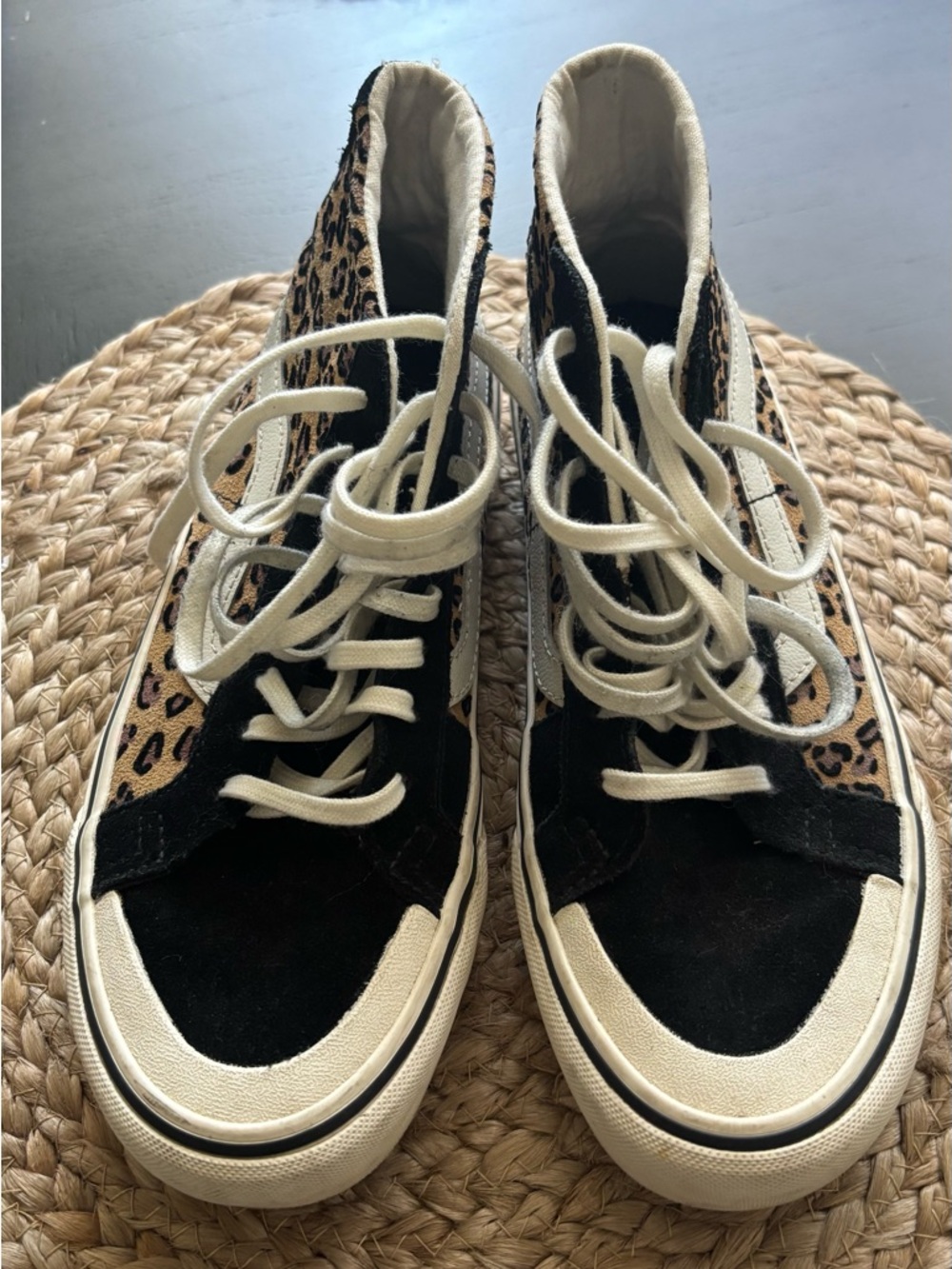 Vans Leopard Print High-Top Sneakers - Black & Cream
